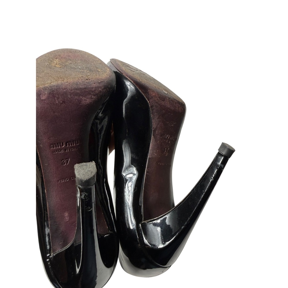 Miu Miu 2000s Peep Toe Patent Leather Pumps Black 37 - Picture 4 of 5